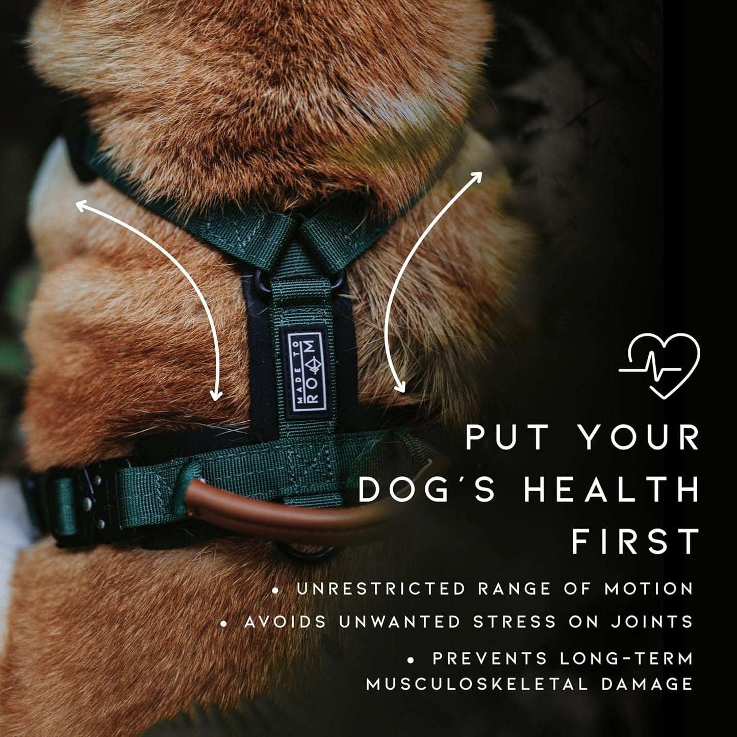 MADE TO ROAM Premium Explorer Harness - Y-Shaped Dog Harness with Adjustable Durable Nylon, Soft Padding, Metal Buckles and Leather Handle for Small, Medium, Large Dogs (Virginia Mountains, Size 5)