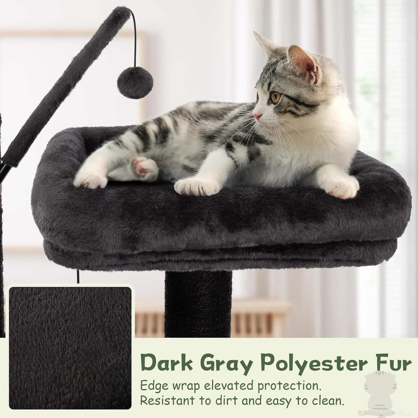 KAMABOKO Cat Tree, 73.6" H Tall Climbing Modern Indoor Play Tower for Large Cats and Kittens, Cats House with Cat Cave Condo, Cat Tree Hammock, Multi-Level Cat Activity Tree, and Cute Scratching Posts