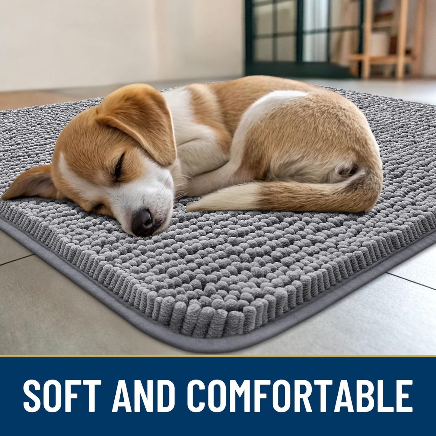 Smiry Dog Door Mat for Muddy Paws 54x24, Absorbs Moisture and Dirt Doormat, Non-Slip Washable Quick Dry Chenille Front Door Mat Indoor Entrance, Entryway Carpet for Inside Floor, Grey