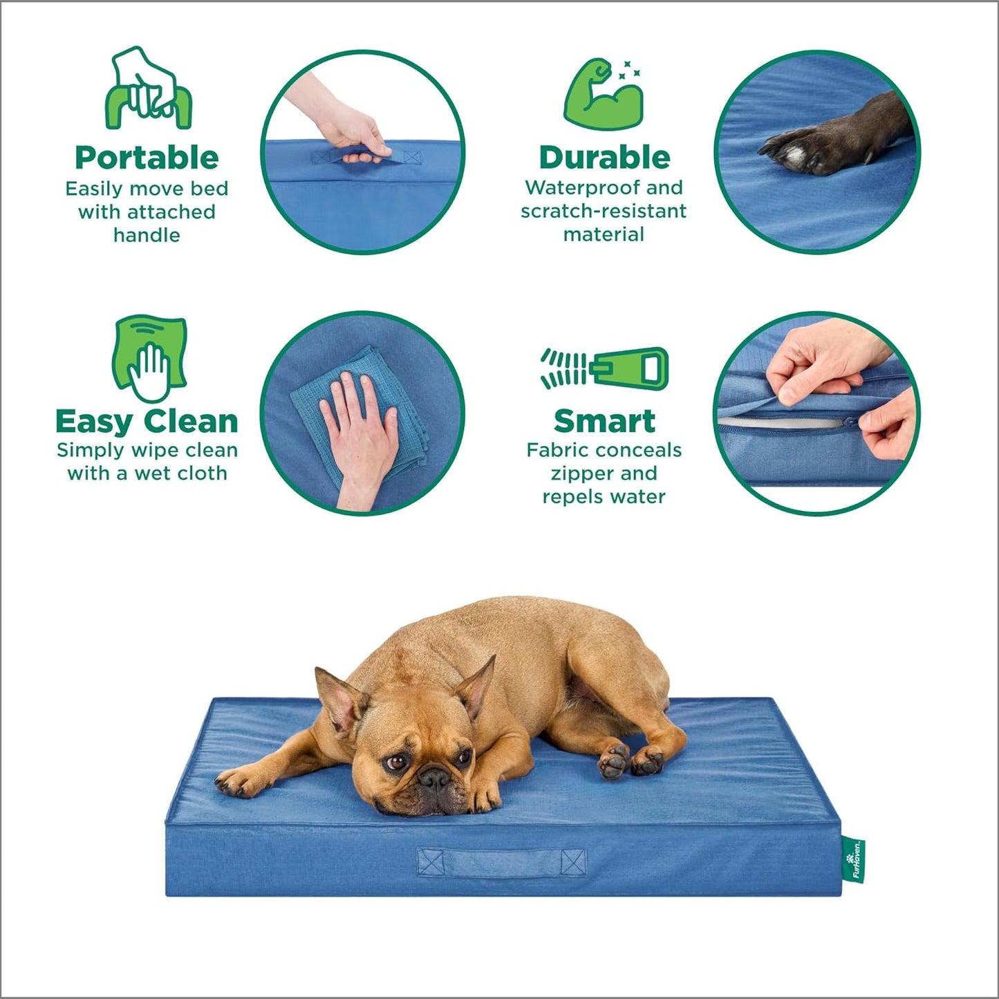 FurHaven Cooling Dog Bed – Medium Foam Mattress for Joint Pain Relief, Waterproof Liner, Removable Washable Cover, Durable for Outdoor Use, Deluxe Grid Indoor/Outdoor Bed – Blue, Medium
