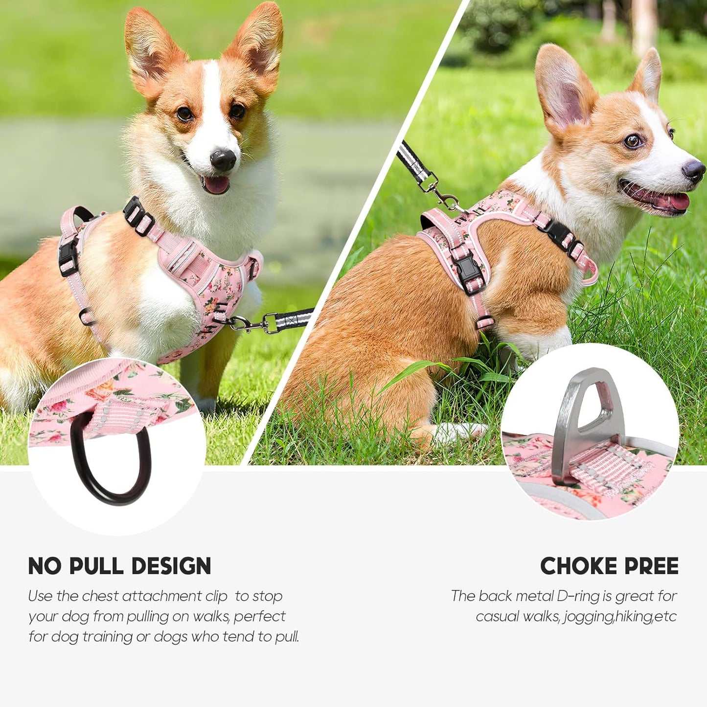 Timos Dog Harness, No-Pull Pet Harness with 2 Leash Clips, 3 Snap Buckles Adjustable Soft Padded Dog Vest, Reflective No-Choke Pet Oxford Vest with Easy Control Handle for Small Medium Large Dogs