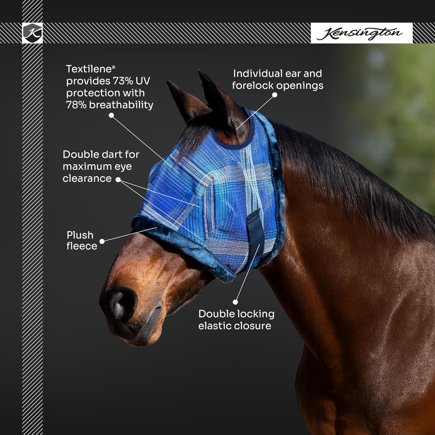 Kensington UV Fly Mask with Fleece Trim - Protective Mask with Dual Ear Opening & Forelock Freedom - Large, Desert Sand