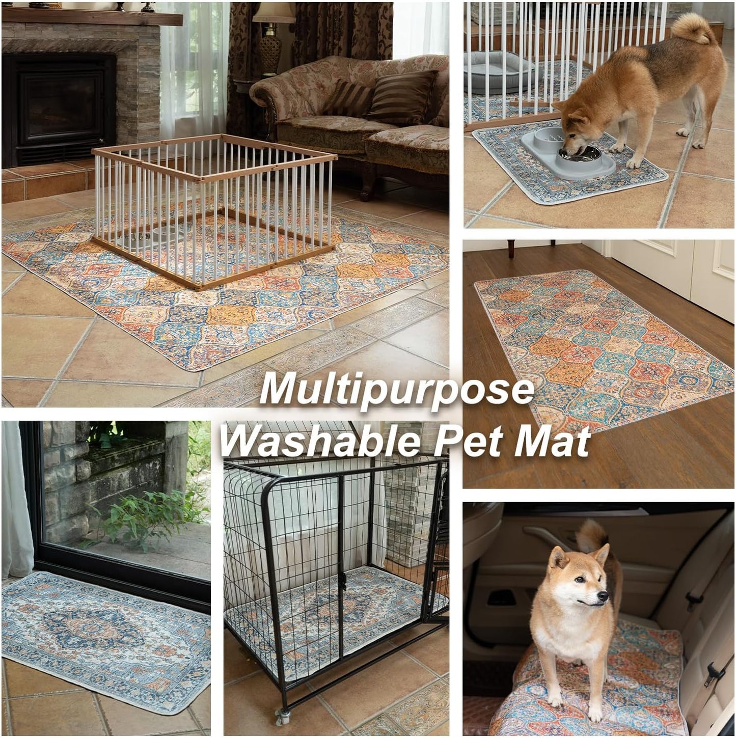 nunubaby Washable Pee Pads for Dogs, Stylish, Non-Slip and Leak-Proof Pee Pads. Reusable Potty Pads for Dogs for Crates and Floors.(Red/Multi, 48" x48")