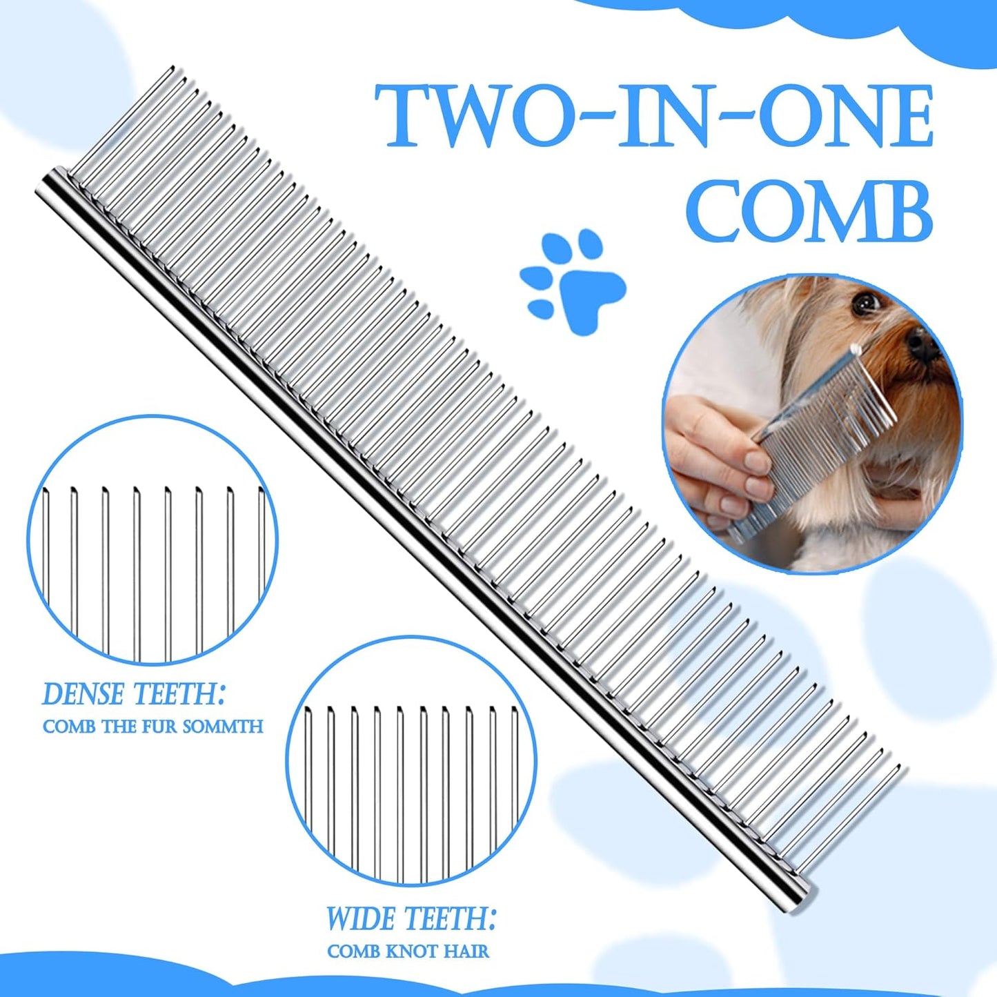 4 in 1 Cat Grooming Brush Self Cleaning Slicker Brush Dematting Tool for Dogs & Cats Haired Pets Skin Friendly, Deshedding Tool, Suitable for Pet Supplies Accessories, Blue