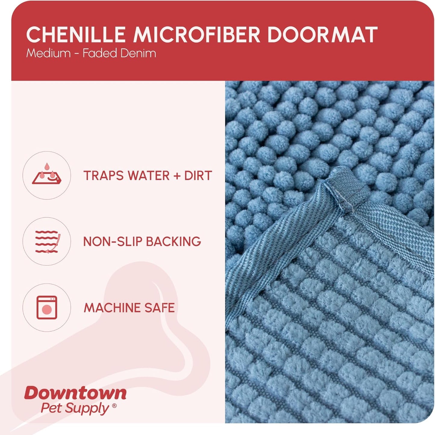 My Doggy Place Medium Faded Denim Microfiber Dog Mat, 31" x 20", Absorbent and Quick-Drying, Non-Slip Rubber Backed, Machine Washable