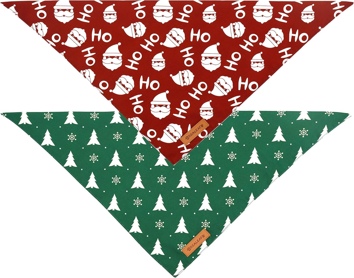 Realeaf Christmas Dog Bandanas 2 Pack, Christmas Tree and Santa Claus Dog Scarf for Boy and Girl, Premium Durable Fabric, Holiday Bandana for Small Medium Large and Extra Large Dogs (Large)
