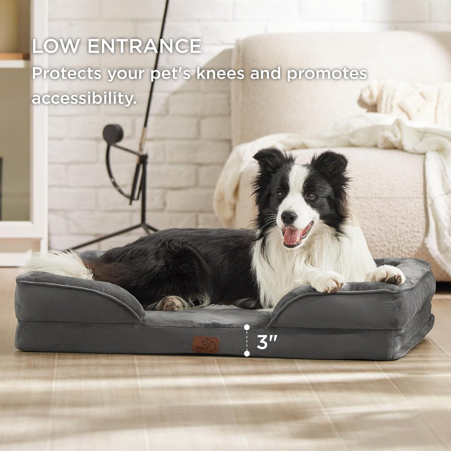 Bedsure Orthopedic Dog Beds Large Sized Dog - Washable Large Dog Cat Bed Waterproof, Comfort Dogs Couch Sofa with Washable Removable Cover, Pet Bed with Nonskid Bottom, Dark Grey, 35"