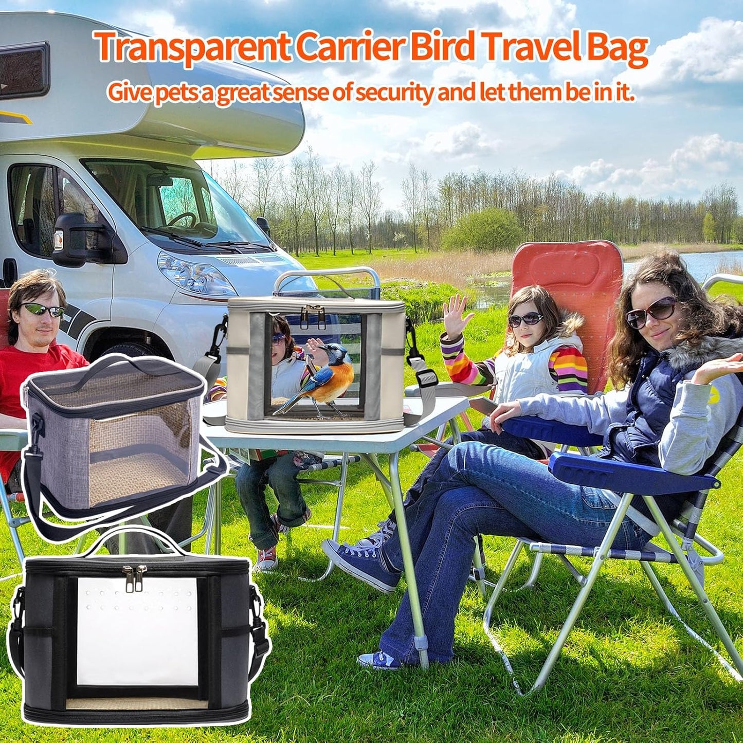 Bird Travel Carrierm, Small Bird Travel Backpack Carrier Cage with Tray and Breathable Clear Window, for Parakeet Cockatiel Budgies, for Camping Hiking (Small-Pink)