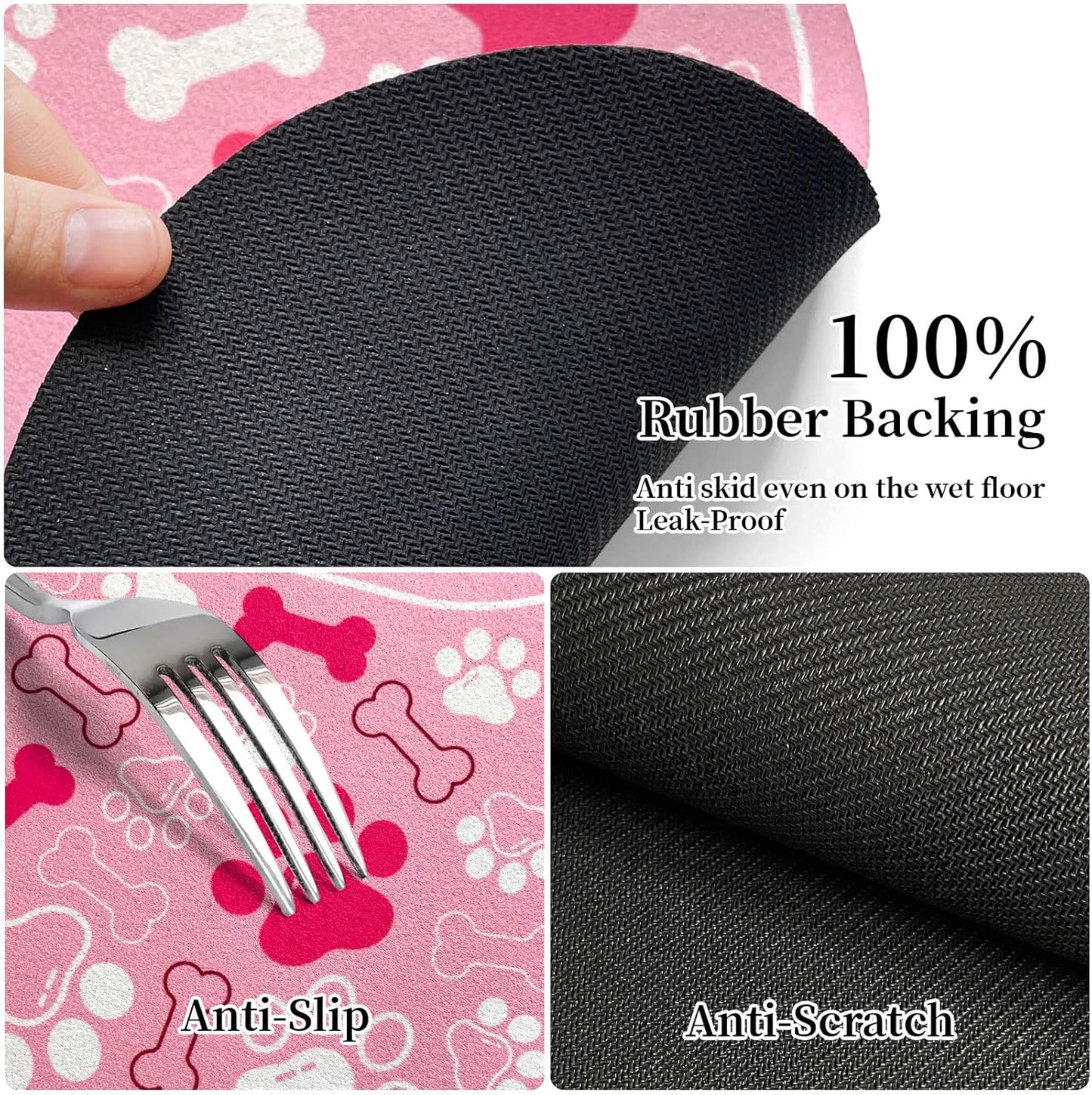 Dog & Cat Food Mat Bone Shaped Pet Feeding Mat Quick Absorb Water Bowl Placemat with Rubber Backing Indoor Floor Stain Resistant Pet Accessory Supplies (Light Pink, 16x24 Inches)