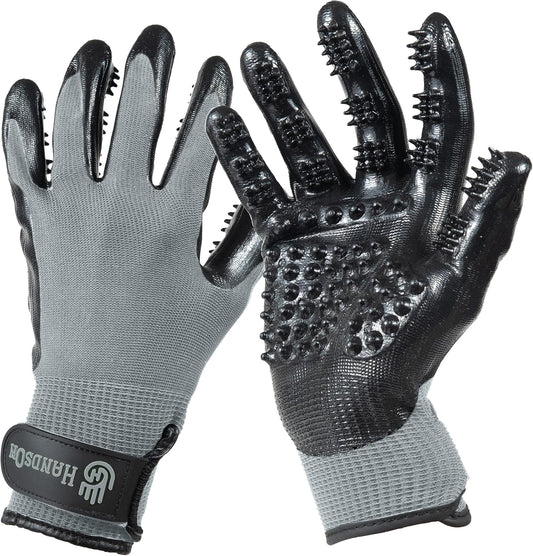 H HANDSON Pet Grooming Gloves - Patented #1 Ranked, Award Winning Shedding, Bathing, & Hair Remover Gloves - Gentle Brush for Cats, Dogs, and Horses (Grey, X-Large)