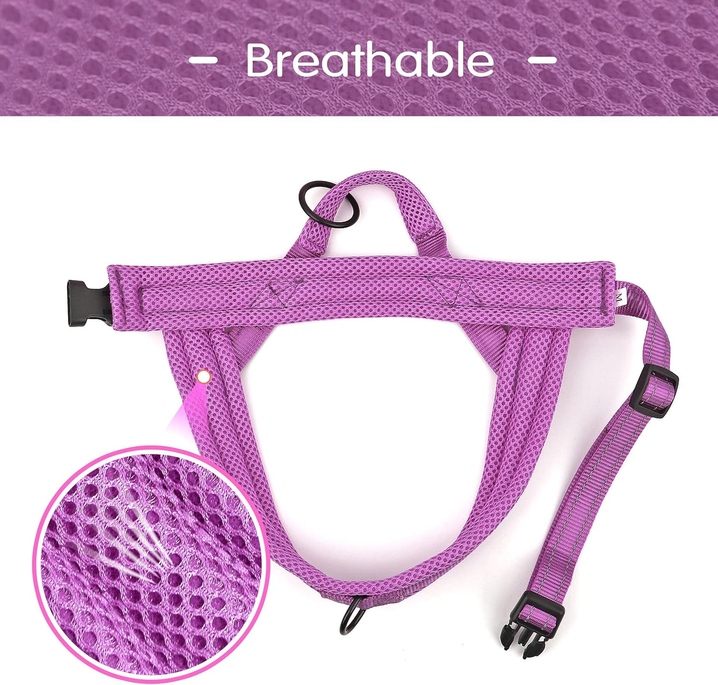 Didog No Pull Dog Harness with Soft Mesh Padded,Reflective & Quick Fit Light Weight Dog Strap Vest Harness,Easy for Walking Training (L:Chest 26-32", Purple)